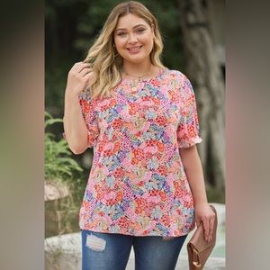 Plus Size Floral Print Puff Sleeve Top
